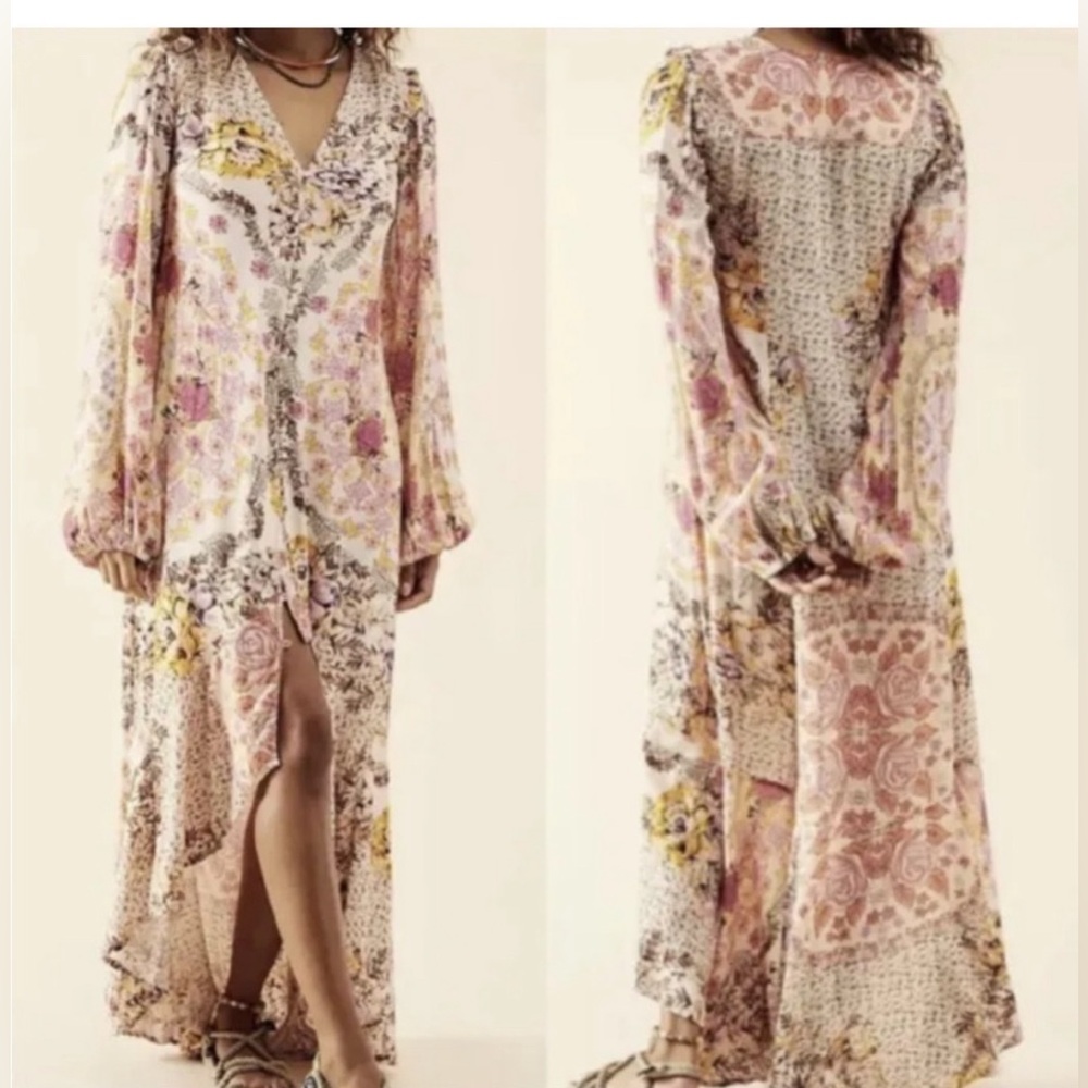 Free People Marais Printed Midi Dress Size S
NWT Floral Ruffle Hi Lo Ivory Pink